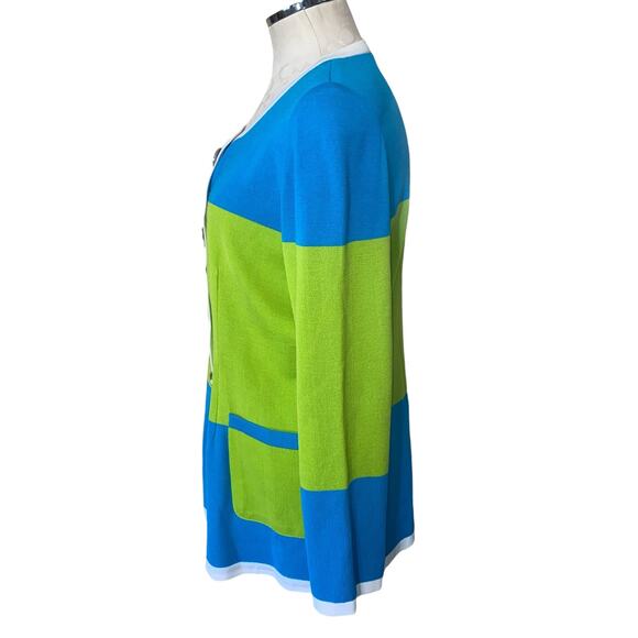 Exclusively Misook Blue Green Colorblock Long Sleeve Cardigan Sweater Size M - Picture 3 of 10